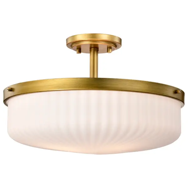 Elegant Semi Flush Mount with Timeless Brass and Ribbed Glass Detail - Image 4