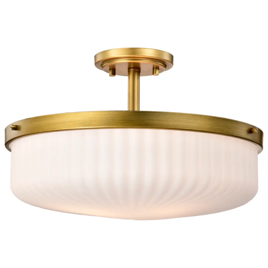 Elegant Semi Flush Mount with Timeless Brass and Ribbed Glass Detail - Image 4