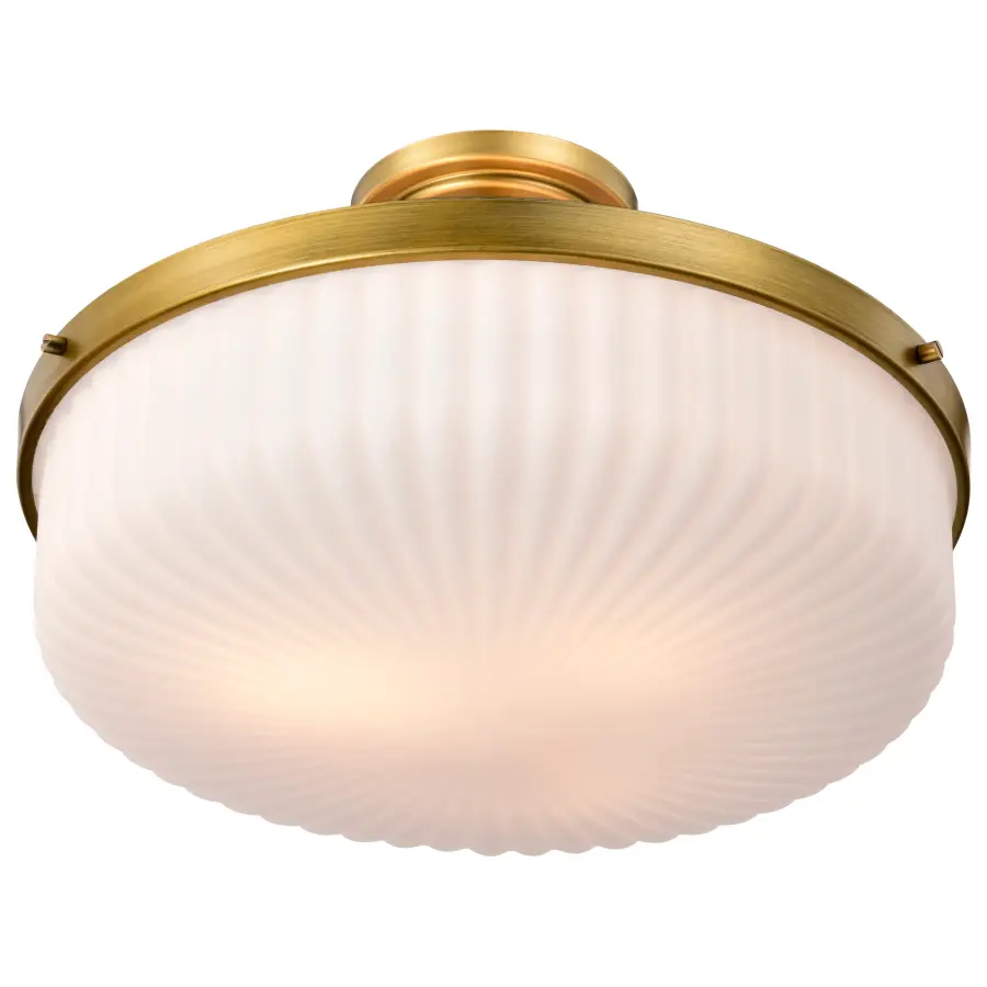 Elegant Semi Flush Mount with Timeless Brass and Ribbed Glass Detail - Image 6