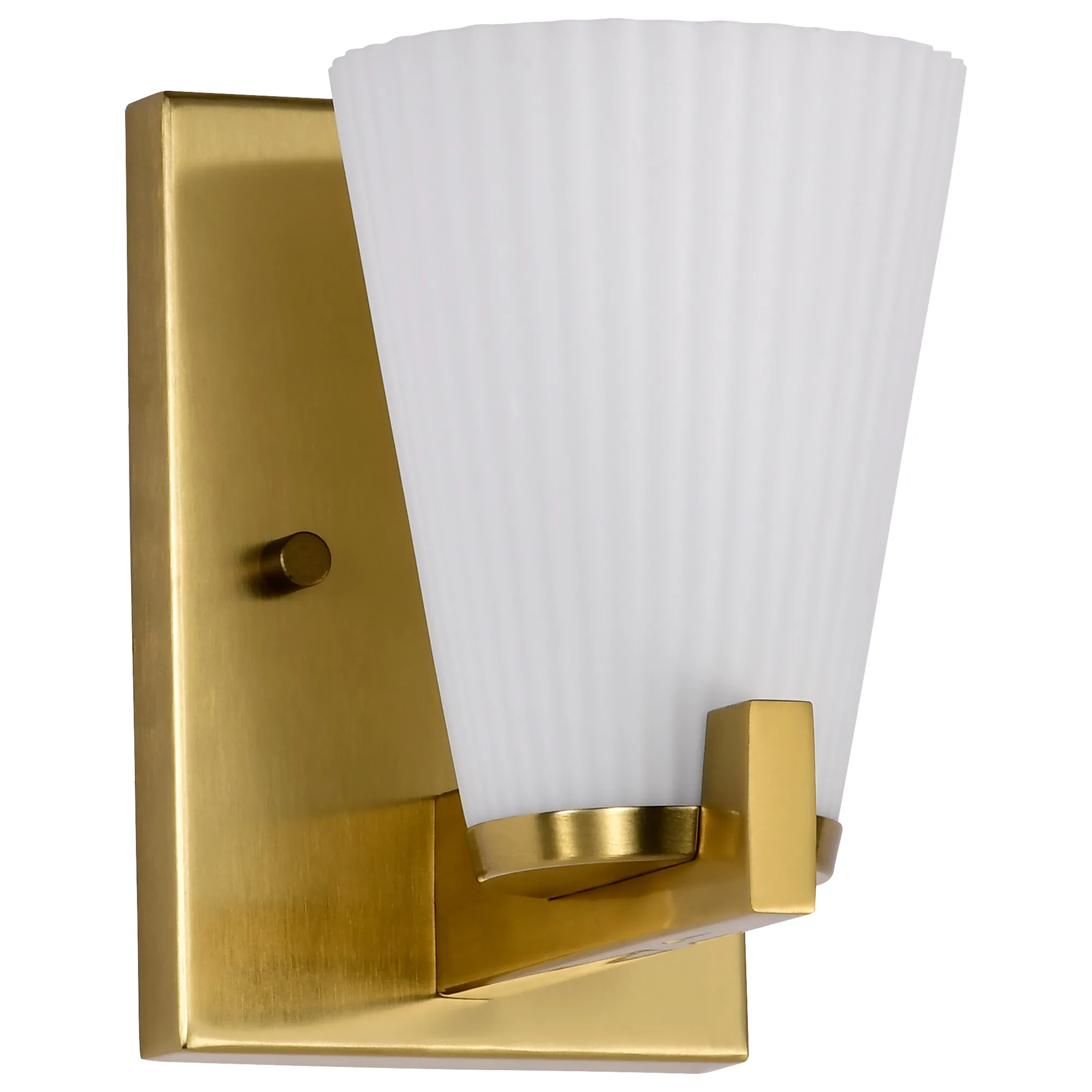 Royale 1-Light Vanity in Burnished Brass with Ribbed White Glass