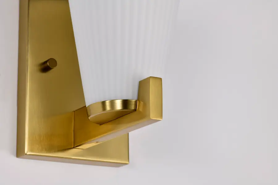Royale 1-Light Vanity in Burnished Brass with Ribbed White Glass - Image 12