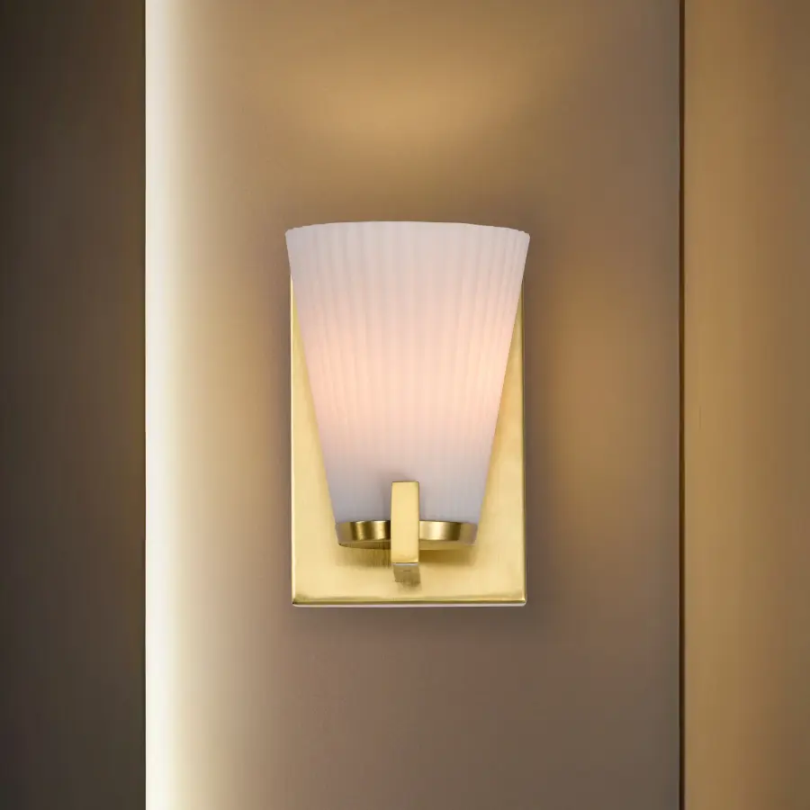 Royale 1-Light Vanity in Burnished Brass with Ribbed White Glass - Image 18