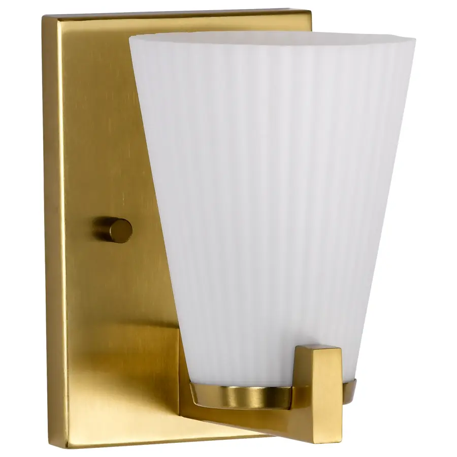 Royale 1-Light Vanity in Burnished Brass with Ribbed White Glass - Image 3