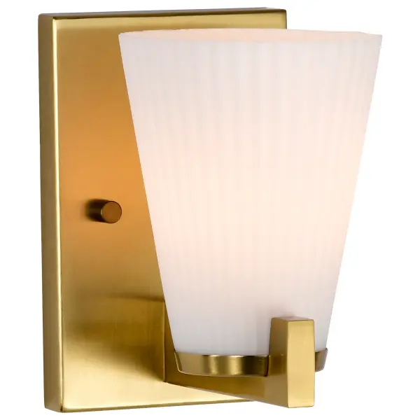 Royale 1-Light Vanity in Burnished Brass with Ribbed White Glass - Image 4