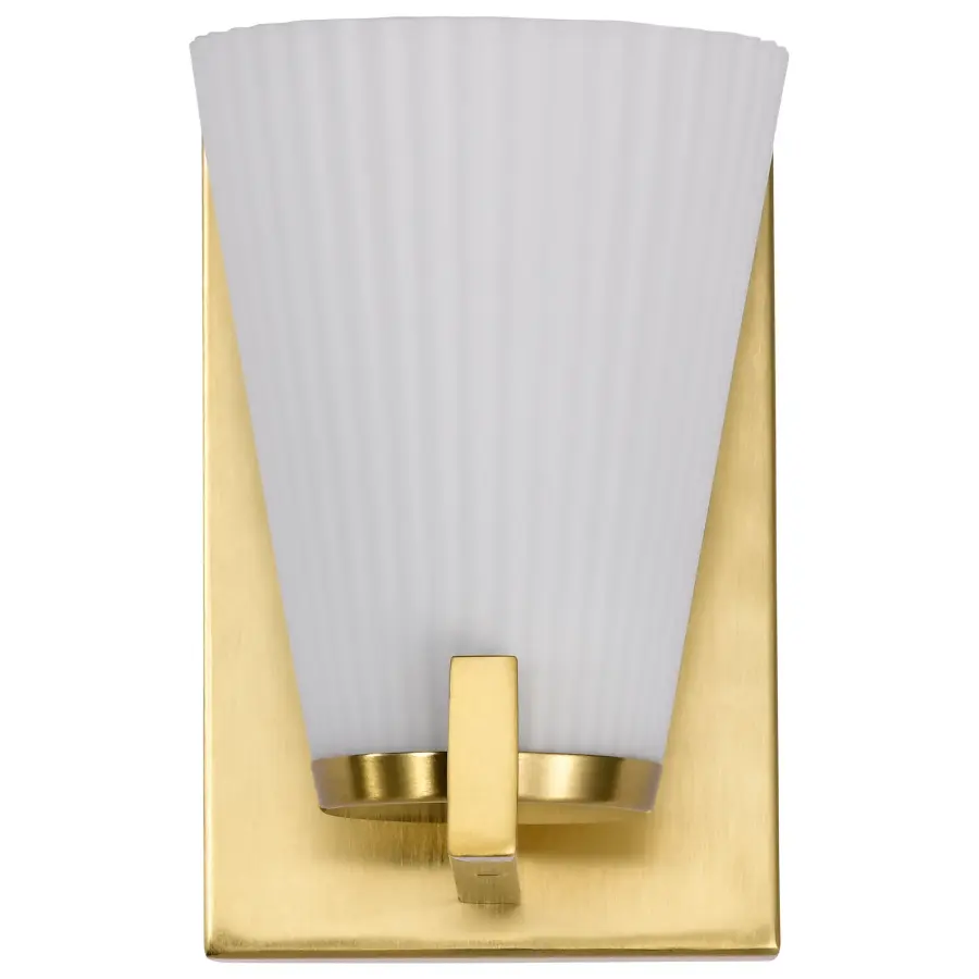 Royale 1-Light Vanity in Burnished Brass with Ribbed White Glass - Image 5