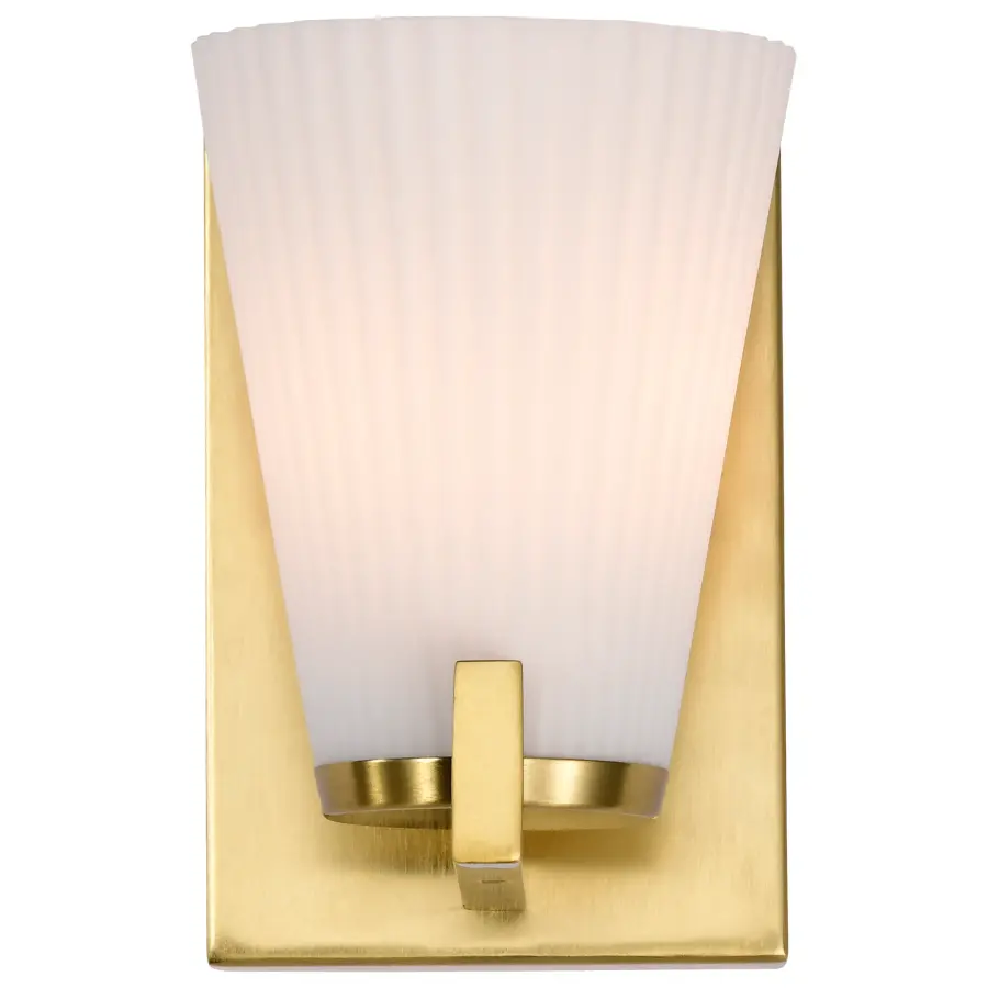 Royale 1-Light Vanity in Burnished Brass with Ribbed White Glass - Image 6