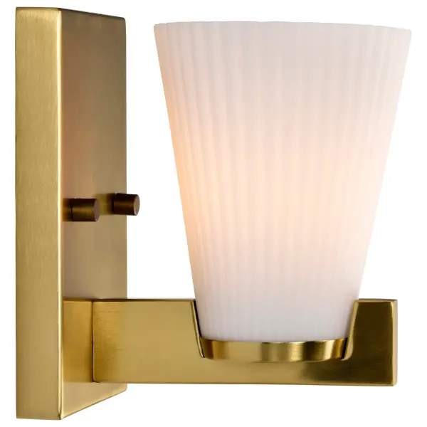 Royale 1-Light Vanity in Burnished Brass with Ribbed White Glass - Image 7