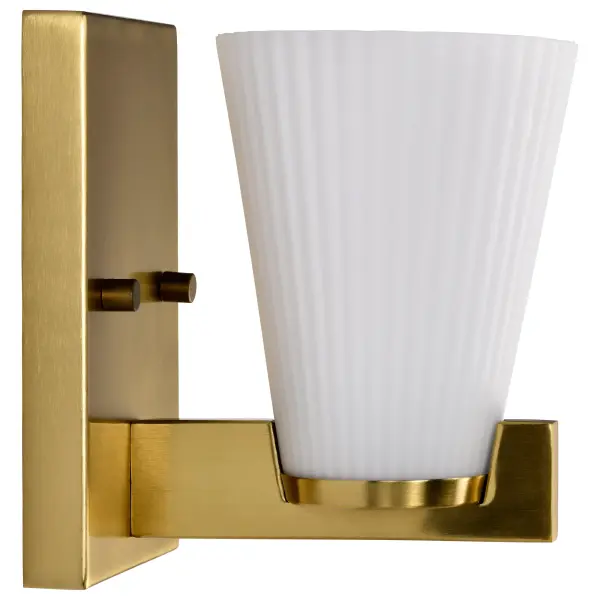 Royale 1-Light Vanity in Burnished Brass with Ribbed White Glass - Image 8