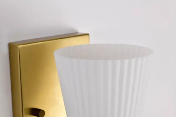 Royale 1-Light Vanity in Burnished Brass with Ribbed White Glass - Image 9