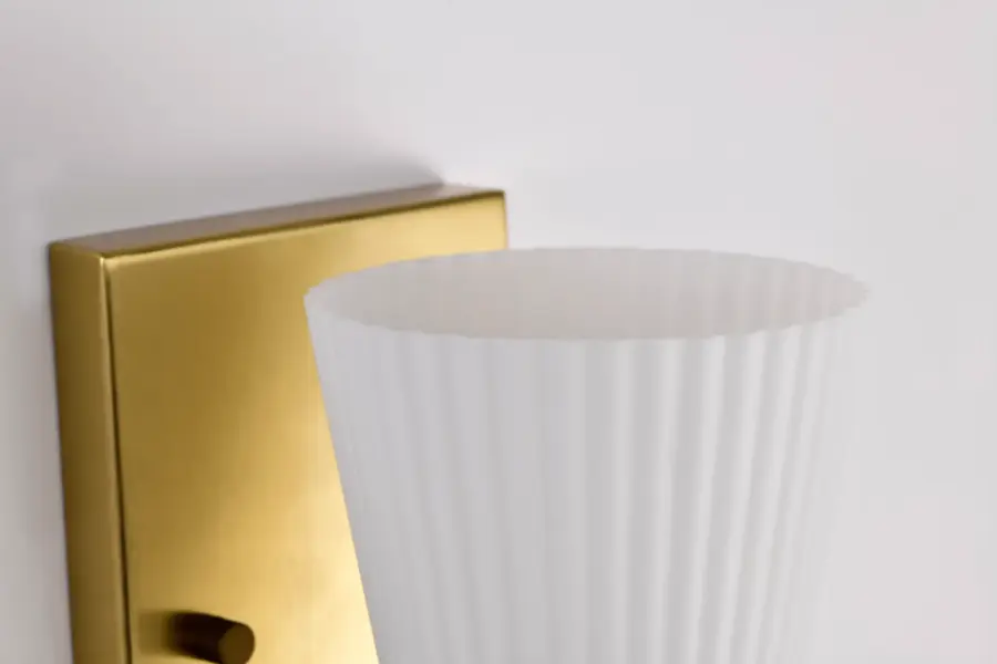 Royale 1-Light Vanity in Burnished Brass with Ribbed White Glass - Image 9