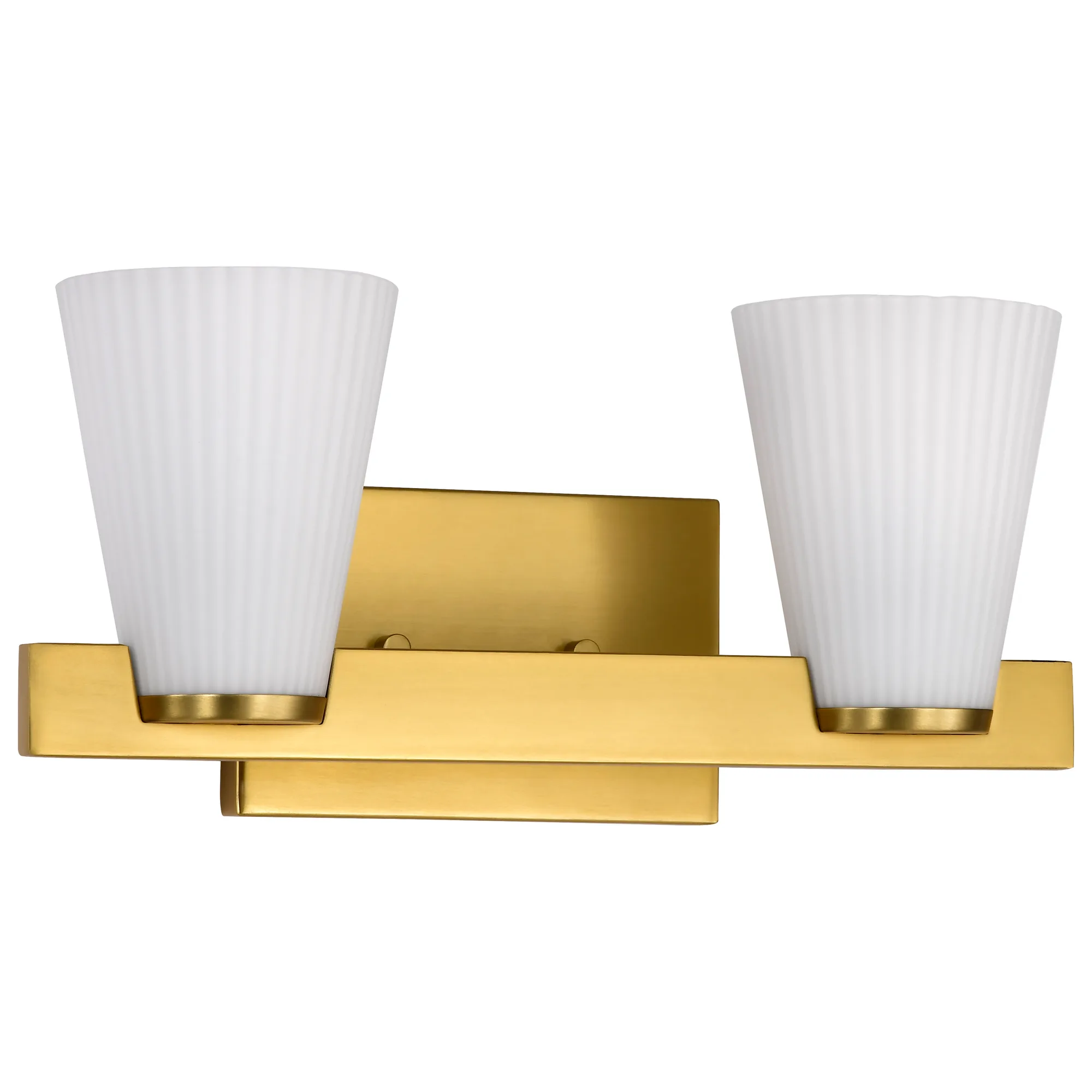 Royale 2-Light Vanity in Burnished Brass with Ribbed White Glass