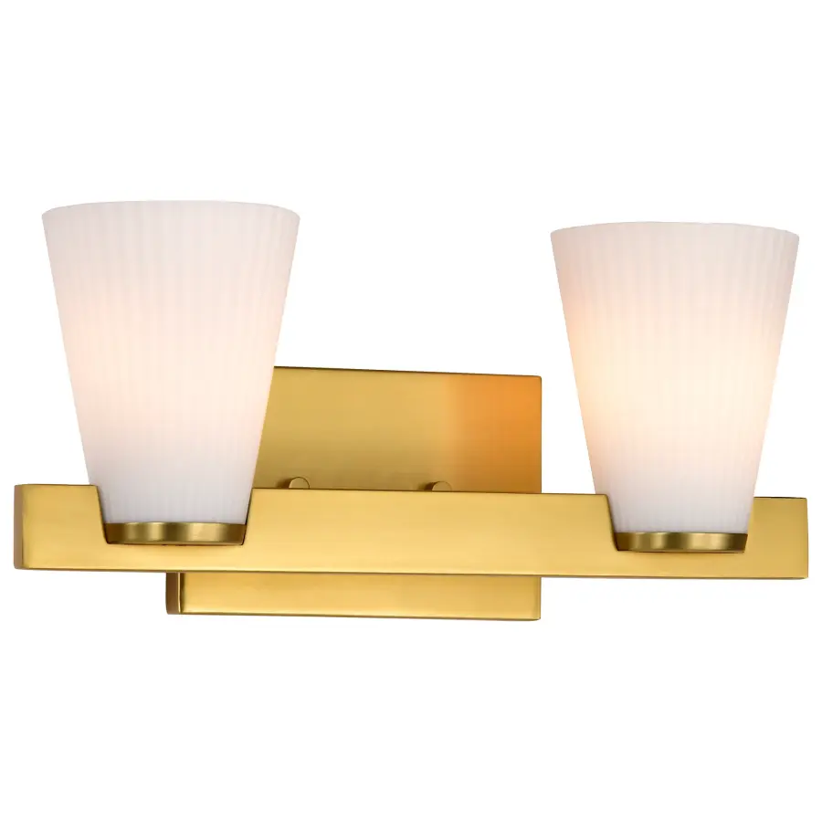 Royale 2-Light Vanity in Burnished Brass with Ribbed White Glass - Image 2