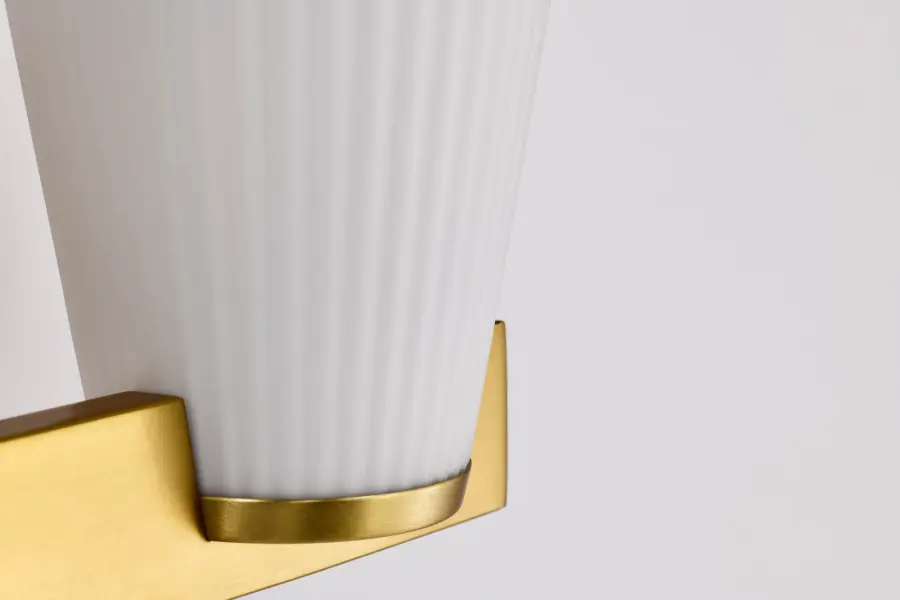 Royale 2-Light Vanity in Burnished Brass with Ribbed White Glass - Image 12