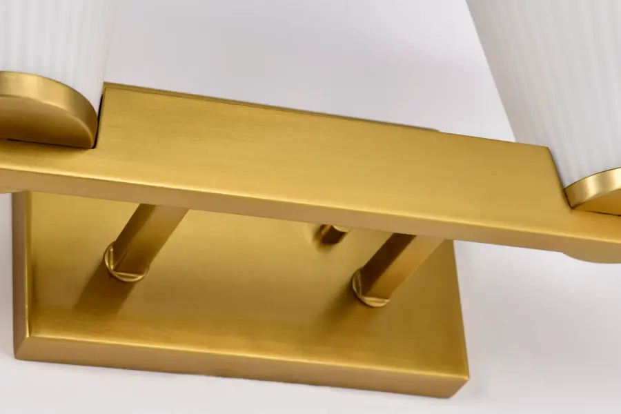 Royale 2-Light Vanity in Burnished Brass with Ribbed White Glass - Image 15