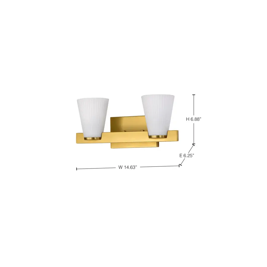 Royale 2-Light Vanity in Burnished Brass with Ribbed White Glass - Image 16