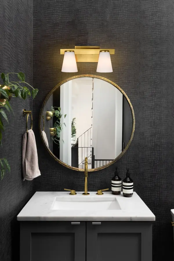 Royale 2-Light Vanity in Burnished Brass with Ribbed White Glass - Image 18