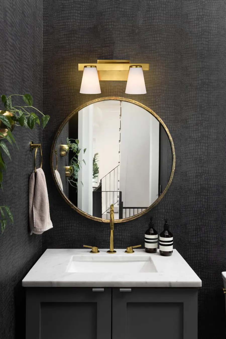 Royale 2-Light Vanity in Burnished Brass with Ribbed White Glass - Image 18