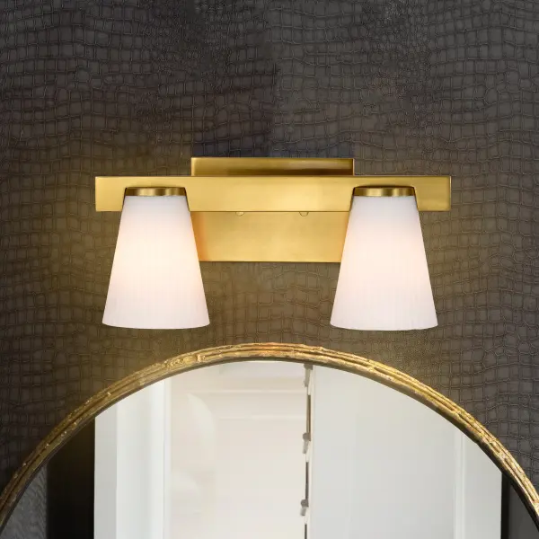 Royale 2-Light Vanity in Burnished Brass with Ribbed White Glass - Image 19