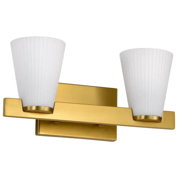 Royale 2-Light Vanity in Burnished Brass with Ribbed White Glass - Image 3