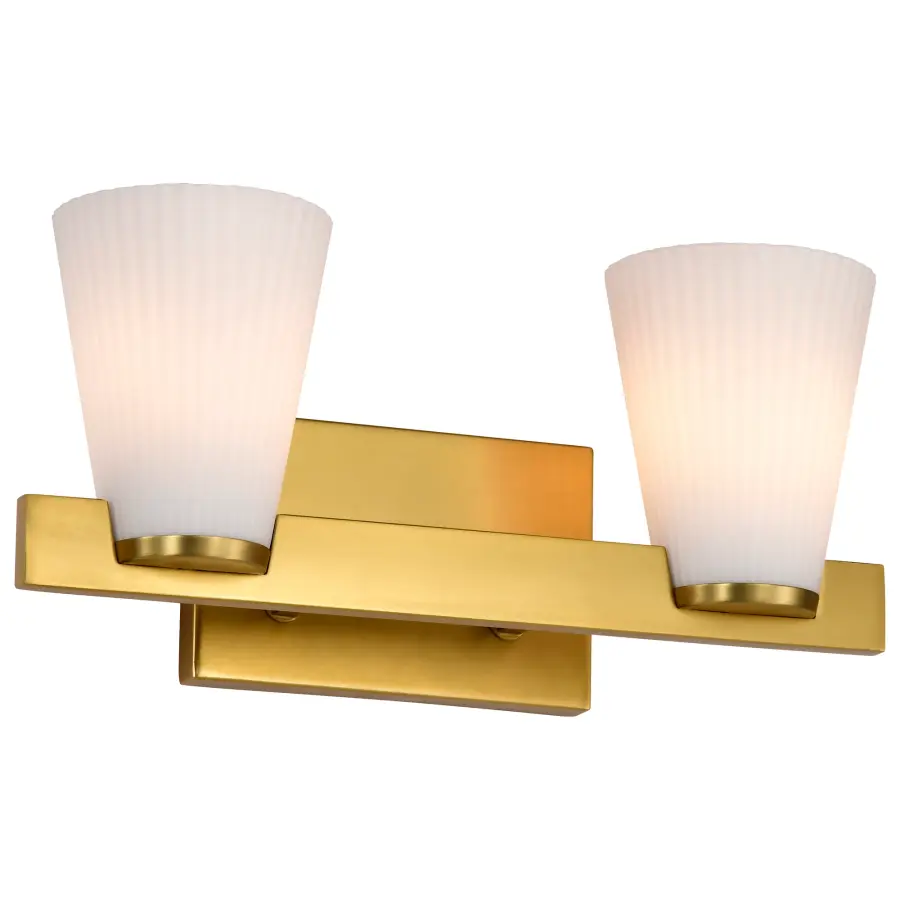 Royale 2-Light Vanity in Burnished Brass with Ribbed White Glass - Image 4