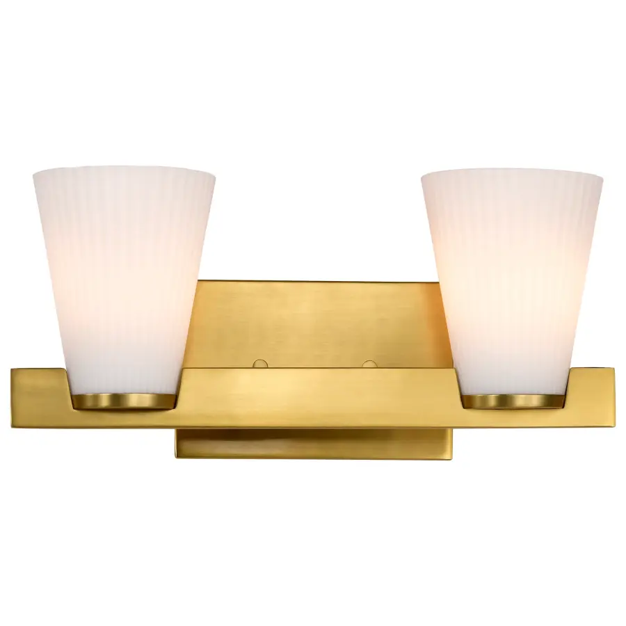 Royale 2-Light Vanity in Burnished Brass with Ribbed White Glass - Image 6