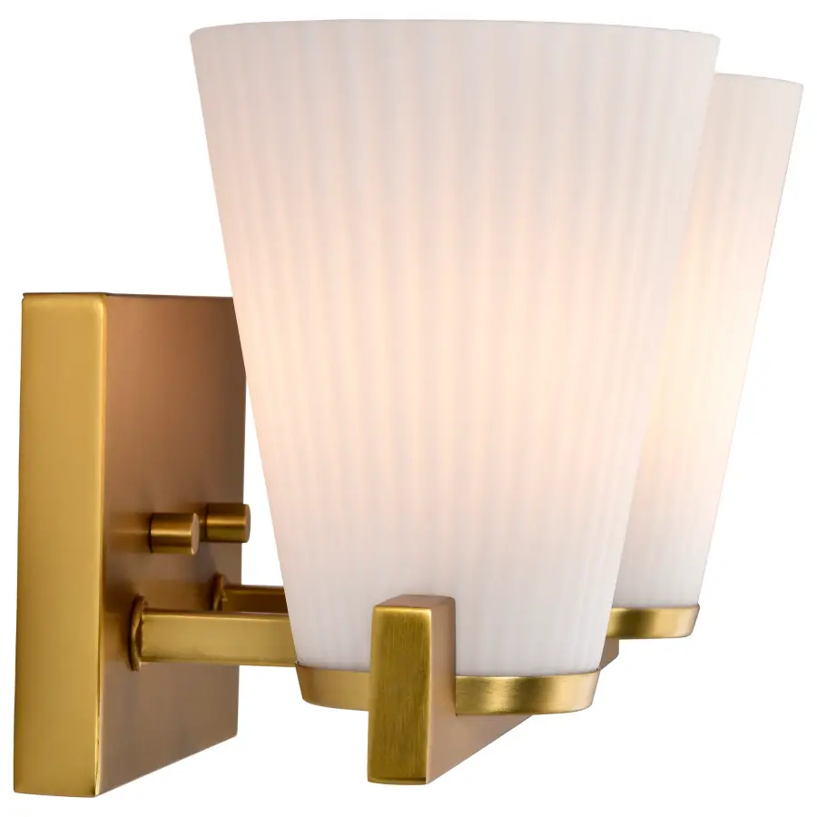 Royale 2-Light Vanity in Burnished Brass with Ribbed White Glass - Image 8