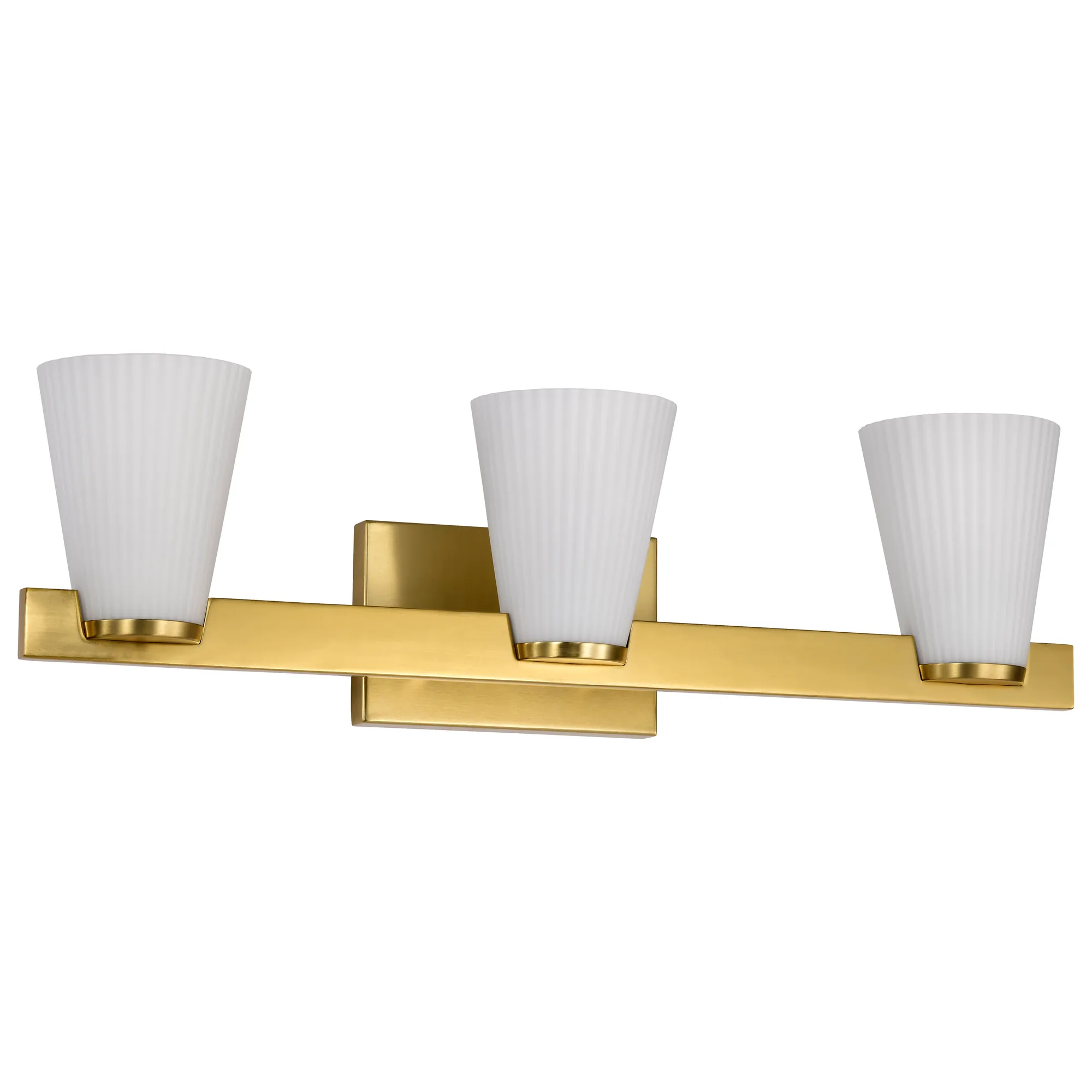 Royale 3-Light Vanity in Burnished Brass with Ribbed White Glass