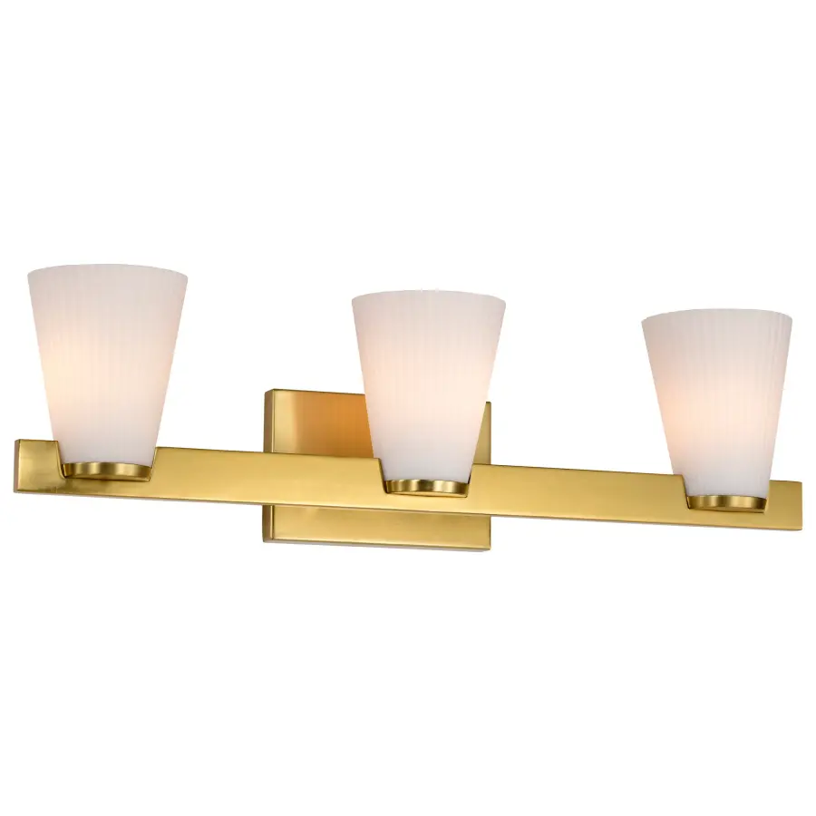 Royale 3-Light Vanity in Burnished Brass with Ribbed White Glass - Image 2