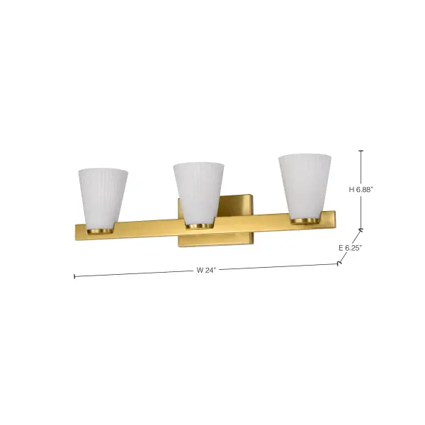 Royale 3-Light Vanity in Burnished Brass with Ribbed White Glass - Image 18