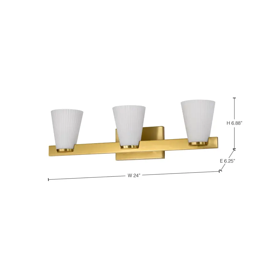Royale 3-Light Vanity in Burnished Brass with Ribbed White Glass - Image 18