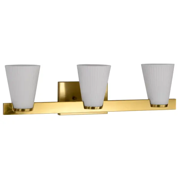 Royale 3-Light Vanity in Burnished Brass with Ribbed White Glass - Image 3