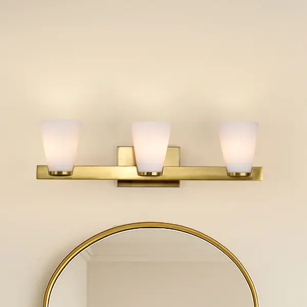 Royale 3-Light Vanity in Burnished Brass with Ribbed White Glass - Image 21