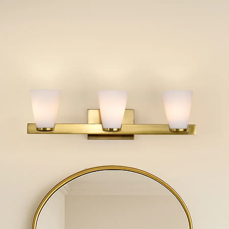 Royale 3-Light Vanity in Burnished Brass with Ribbed White Glass - Image 21