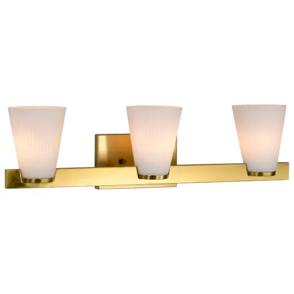 Royale 3-Light Vanity in Burnished Brass with Ribbed White Glass - Image 4