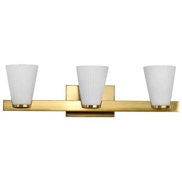 Royale 3-Light Vanity in Burnished Brass with Ribbed White Glass - Image 5