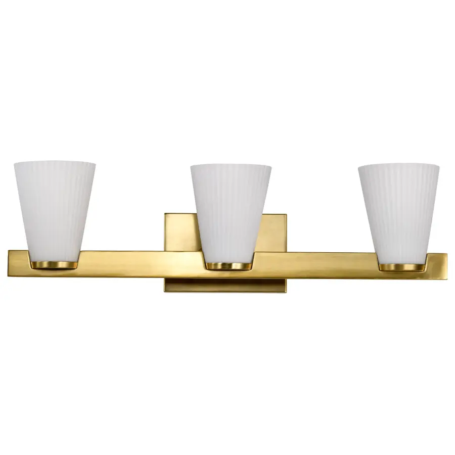 Royale 3-Light Vanity in Burnished Brass with Ribbed White Glass - Image 5
