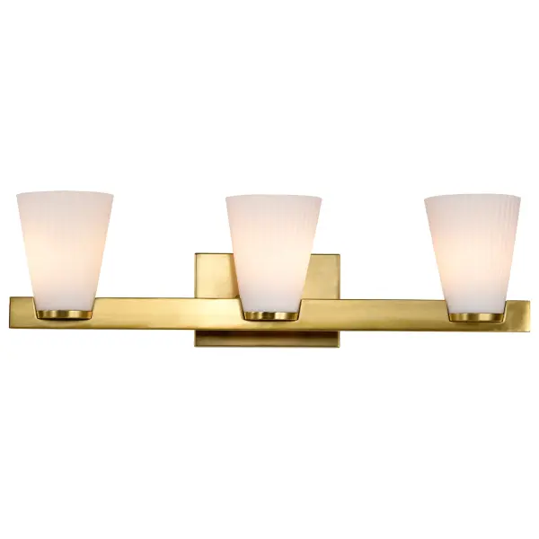 Royale 3-Light Vanity in Burnished Brass with Ribbed White Glass - Image 6