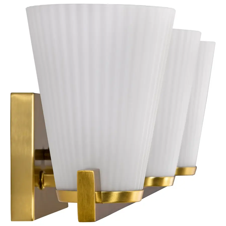 Royale 3-Light Vanity in Burnished Brass with Ribbed White Glass - Image 7