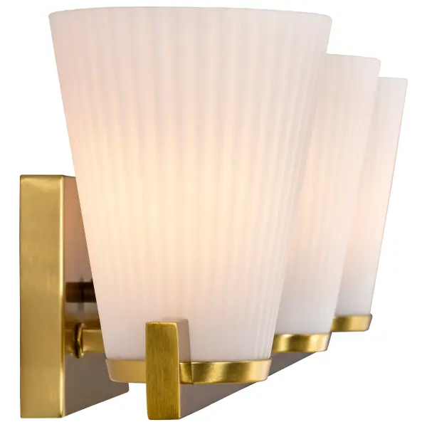 Royale 3-Light Vanity in Burnished Brass with Ribbed White Glass - Image 8