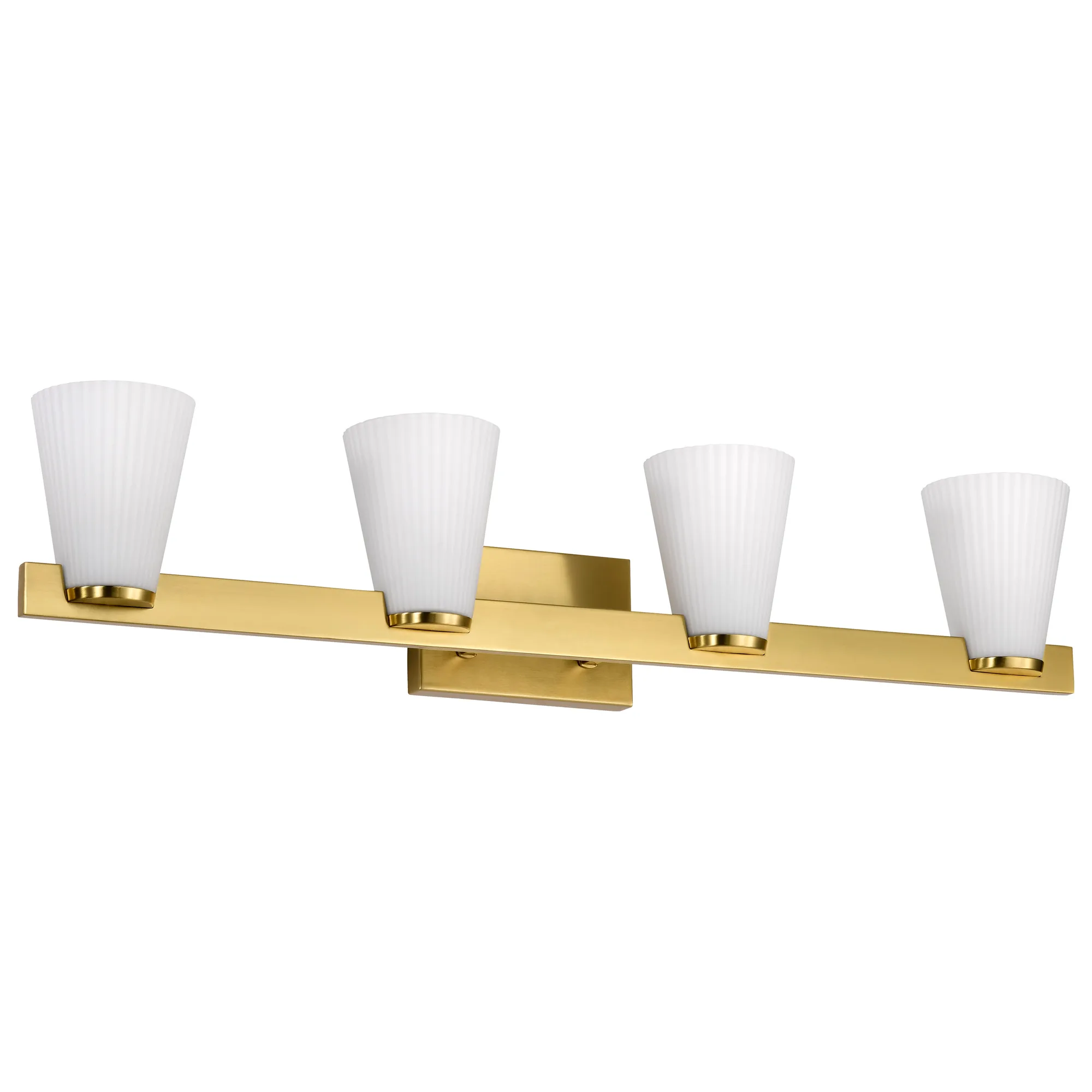 Royale 4-Light Vanity in Burnished Brass with Ribbed White Glass