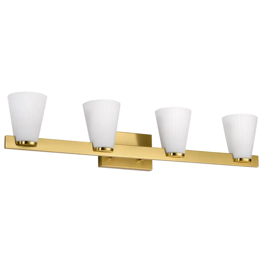 Royale 4-Light Vanity in Burnished Brass with Ribbed White Glass - Image 1