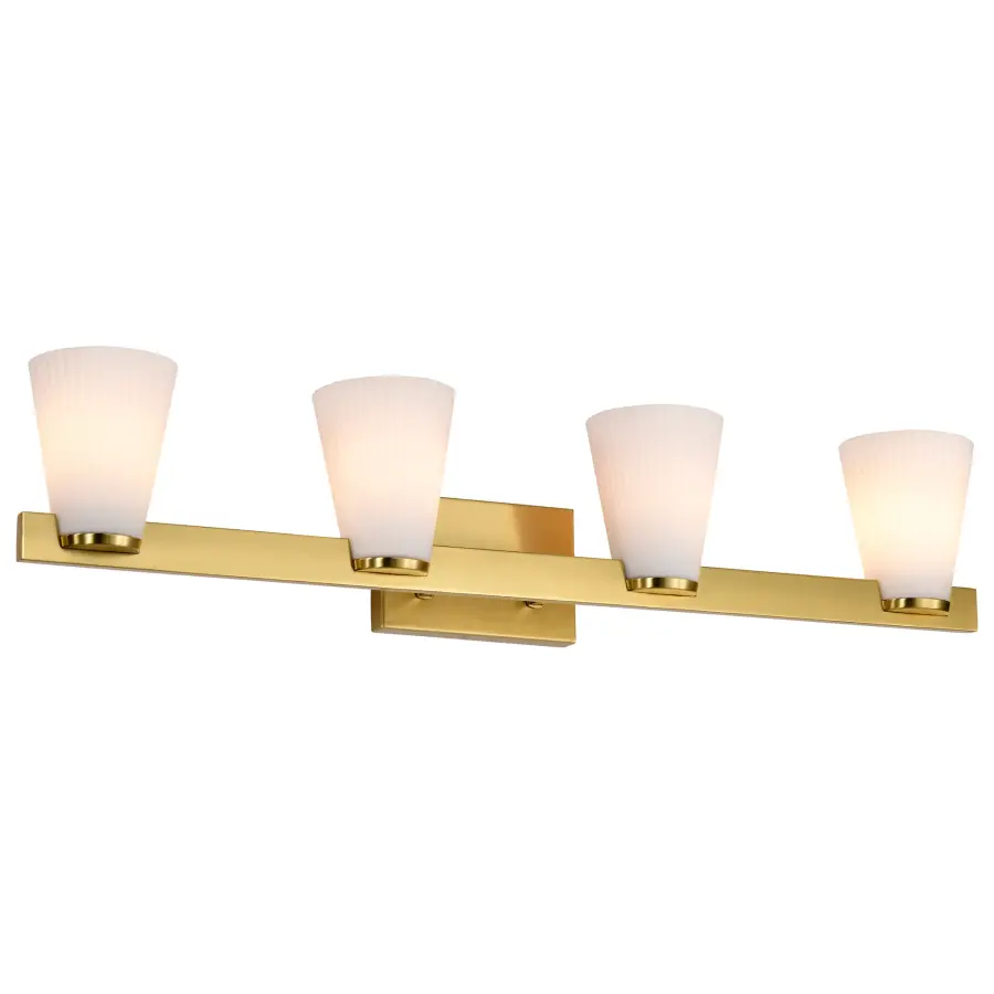 Royale 4-Light Vanity in Burnished Brass with Ribbed White Glass - Image 2