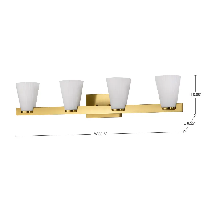 Royale 4-Light Vanity in Burnished Brass with Ribbed White Glass - Image 17