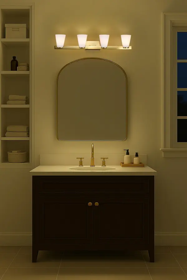 Royale 4-Light Vanity in Burnished Brass with Ribbed White Glass - Image 18