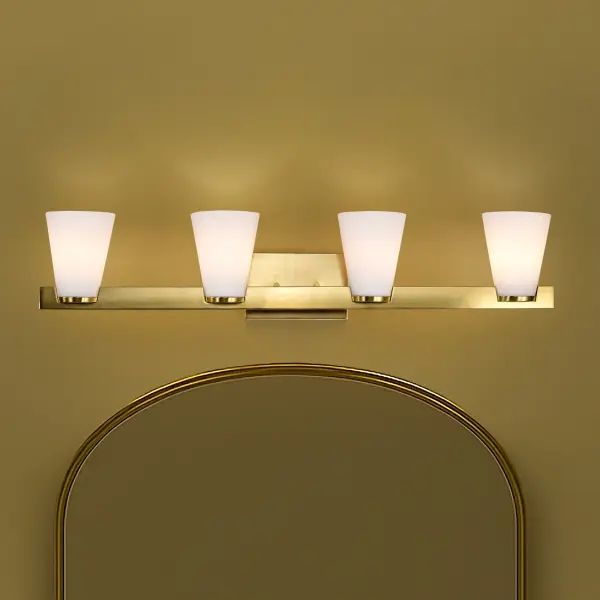 Royale 4-Light Vanity in Burnished Brass with Ribbed White Glass - Image 19