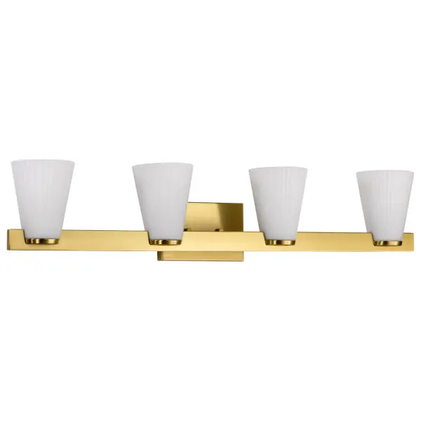 Royale 4-Light Vanity in Burnished Brass with Ribbed White Glass - Image 3