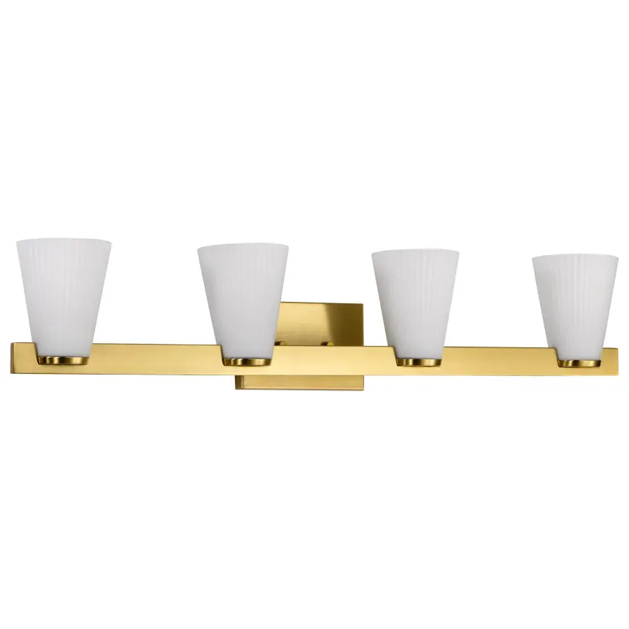 Royale 4-Light Vanity in Burnished Brass with Ribbed White Glass - Image 3