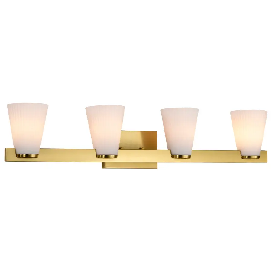 Royale 4-Light Vanity in Burnished Brass with Ribbed White Glass - Image 4