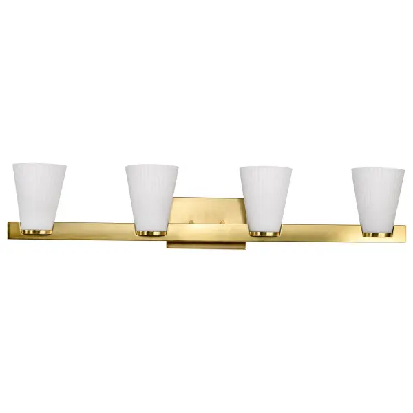 Royale 4-Light Vanity in Burnished Brass with Ribbed White Glass - Image 5