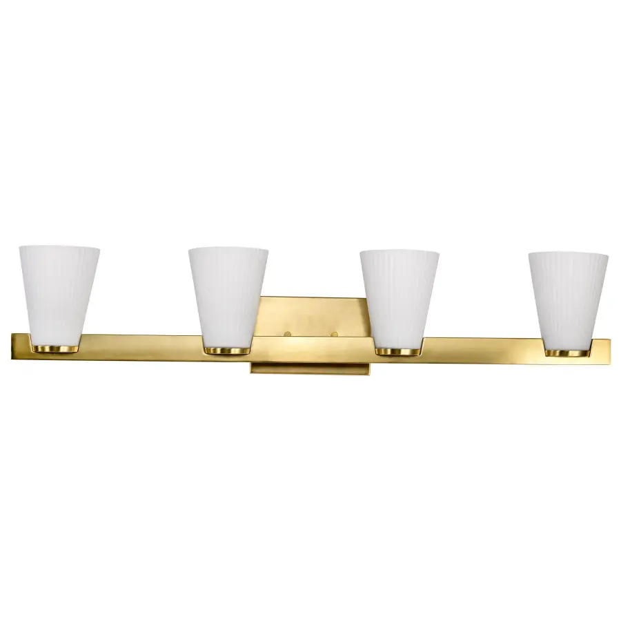 Royale 4-Light Vanity in Burnished Brass with Ribbed White Glass - Image 5